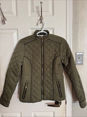 Guess Quilted Olive Green Jacket with Black Trim